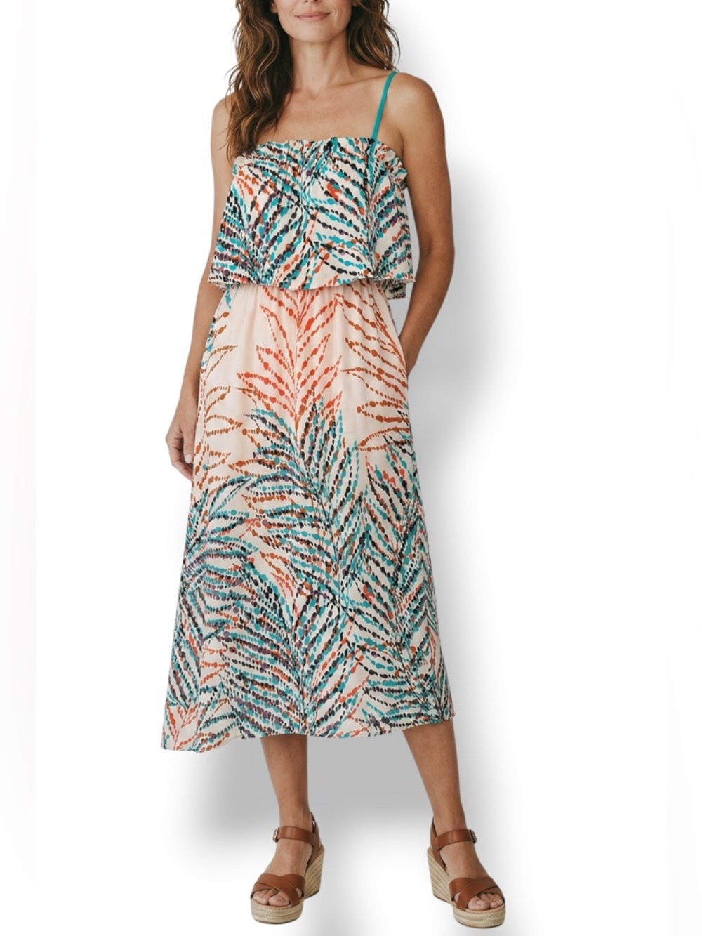 4/$20 Collective Concepts Ruffle Overlay Maxi Dress High Low Vacation Dress SM